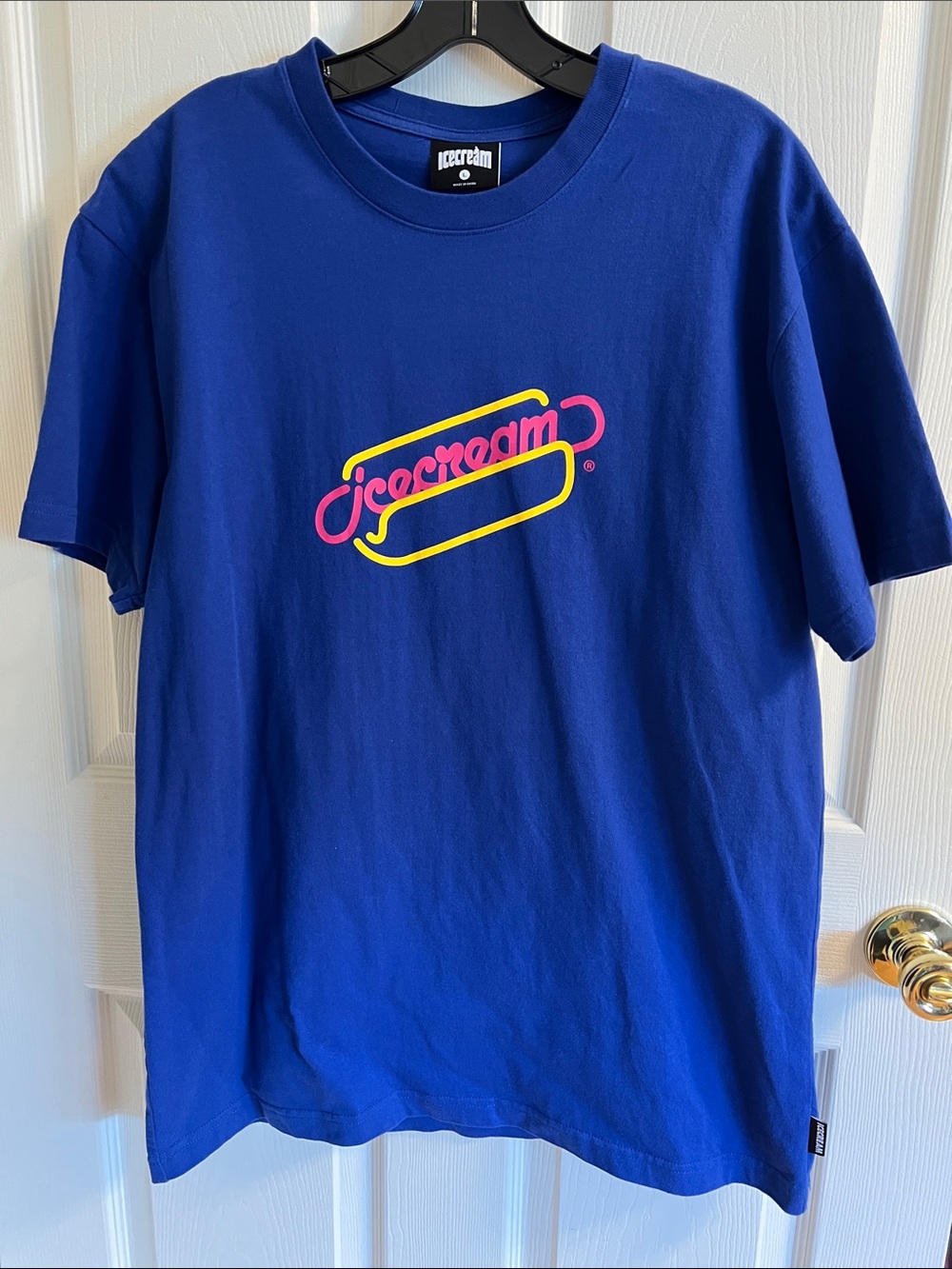 Icecream Men’s Navy Tee with Yellow & Pink Logo Script